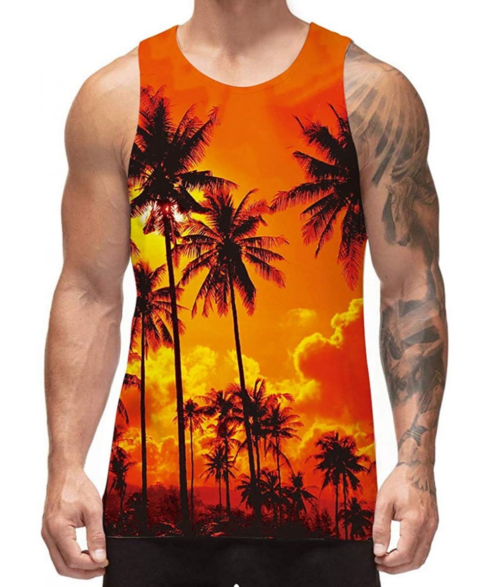 Undershirts Men's All Over Print Funny Tank Tops Breathable Summer Casual Sleeveless Beach Graphic Tee/Swimming Trunks - Coco...