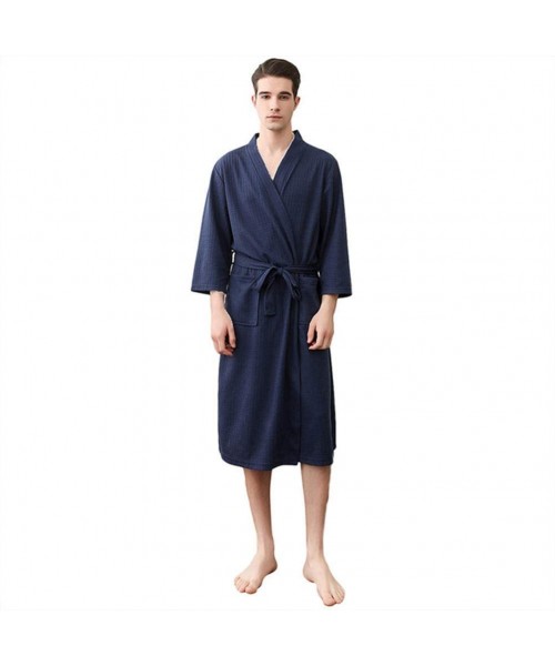 Robes Men's Bathrobe- Extra Long Plus Size Kimono Robe Cotton Bathrobes Men Sleepwear Men Nightgowns Homewear Pijama Long Sle...