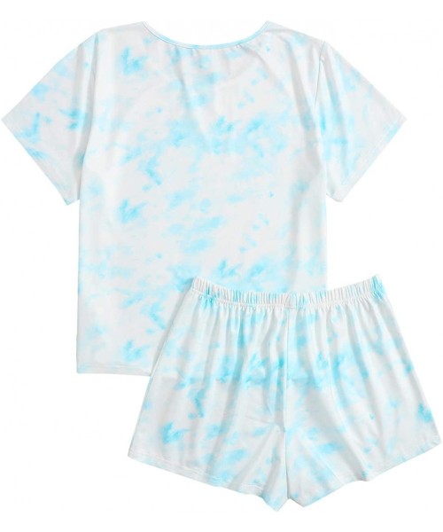 Sets Women's Soft Pajama Sets Tropical Print T Shirt and Short Sleepwear Pjs Sets - Tie Dye Blue - CI1900DY20C
