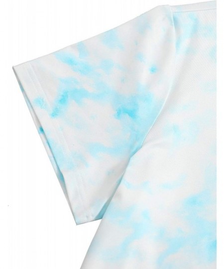 Sets Women's Soft Pajama Sets Tropical Print T Shirt and Short Sleepwear Pjs Sets - Tie Dye Blue - CI1900DY20C