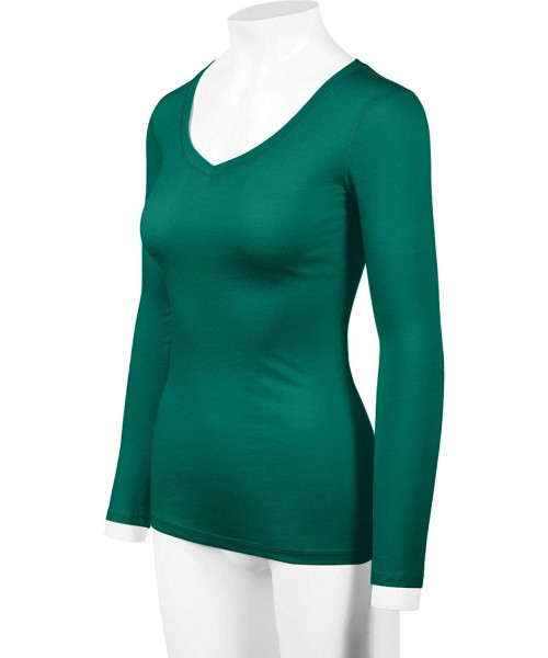 Shapewear Women's Basic Long Sleeve V Neck Tee Everyday Casual Shirts - 107-green - CD187538WLL