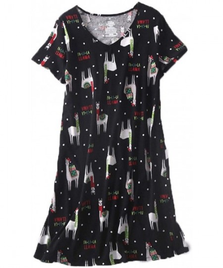 Nightgowns & Sleepshirts Women's Cotton Nightgown Sleepwear Short Sleeves Shirt Casual Print Sleepdress - Llama - CU18QMWK5G2