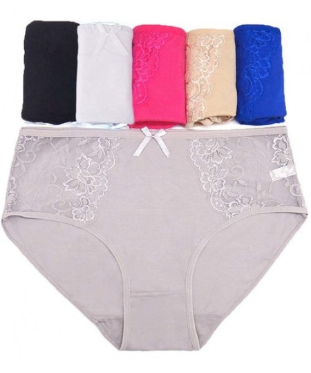 Panties Women's Cotton Briefs Mid-Rise Solid Lace Waist Panties Ladies Briefs Plus Size Briefs Underwear 3 Pcs/Lot - D-random...