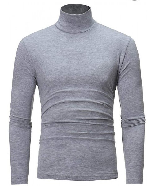 Thermal Underwear Men Turtle Neck Fall Winter Long Sleeve Solid Color Slim Base Layer Compression T-Shirt Tee - Light Grey - ...