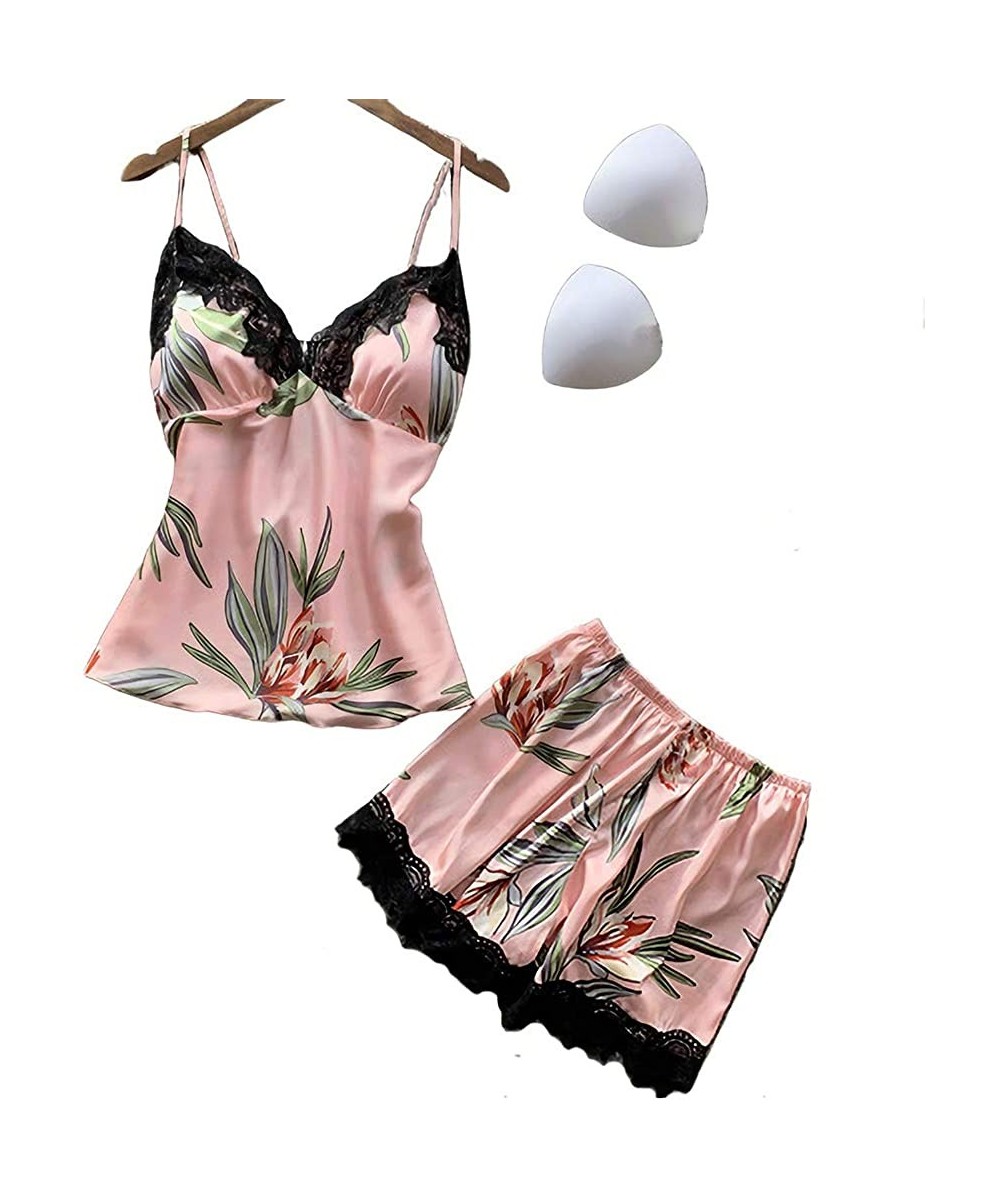 Nightgowns & Sleepshirts Women's 2pcs Silk Satin Pajamas Sets Lace Cami Top Shorts Nightgown Sexy Sleepwear Backless Nightie ...