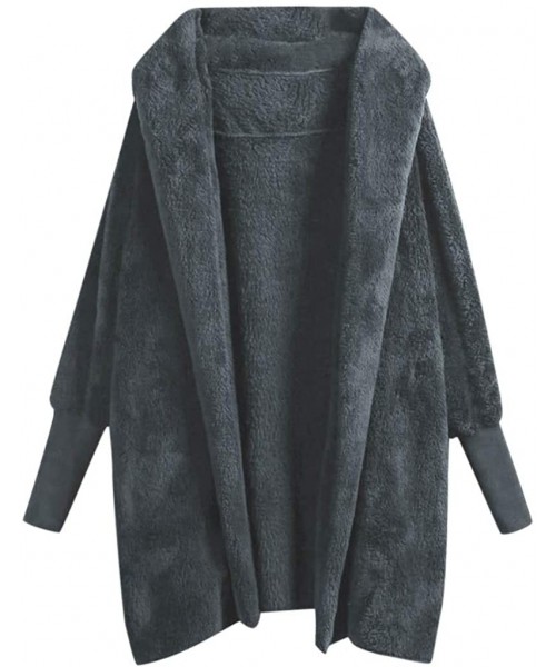 Thermal Underwear Women's Fluffy Coat Solid Color Plush Hooded Outwear Button Buckle Long Overcoat - B-dark Gray - CJ1923443LE