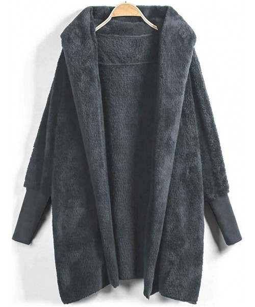 Thermal Underwear Women's Fluffy Coat Solid Color Plush Hooded Outwear Button Buckle Long Overcoat - B-dark Gray - CJ1923443LE
