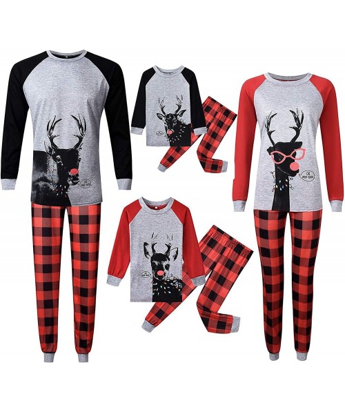 Nightgowns & Sleepshirts Matching Family Christmas Deer Pajamas Set- PJ's with Printed Tee and Plaid Pants Loungewear Set Sle...