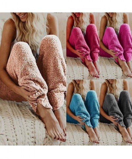 Bottoms Women's Fluffy Pajama Pants Fuzzy Fleece Pants Warm Plush Winter Sleep Bottoms Comfy Lounge Pants - Pink - CH19DHZXEQY