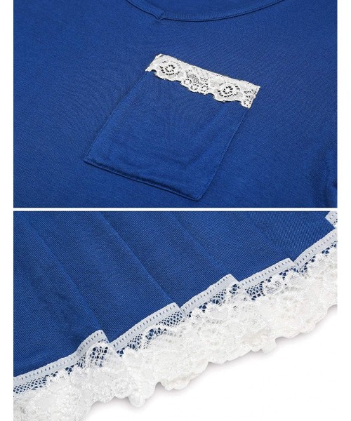 Nightgowns & Sleepshirts Womens Short Sleeve Sleepwear Sleep Dress Pajamas Lace Trim Nightgown - Blue - CT18W54G4KC