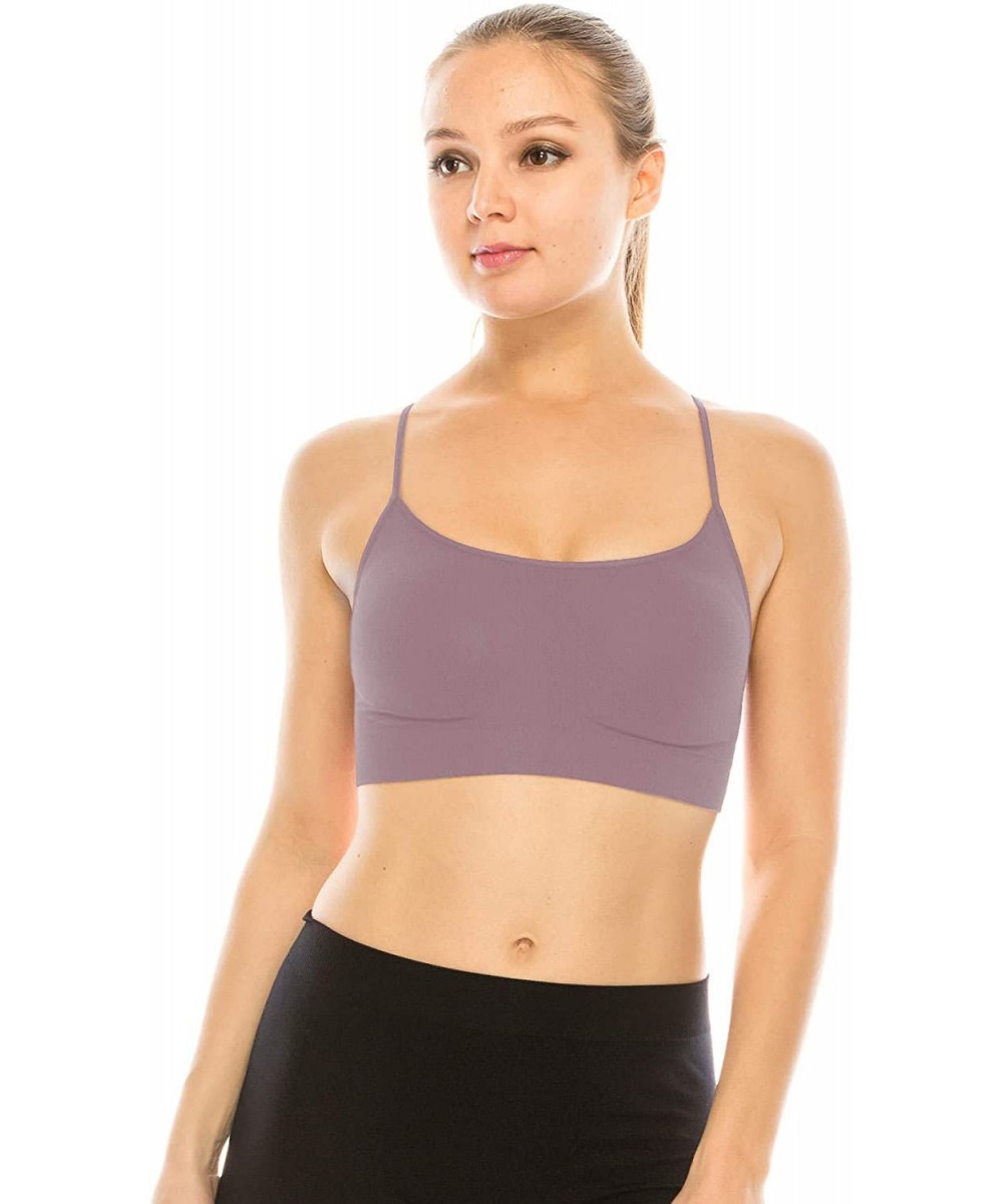 Bras Women's Seamless Sports Bra - Built-in Shelf Bras Workout Tank Top with Removable Pads UPF 50+ (Made in USA) - Dark Mauv...