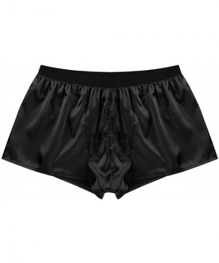 Boxers Mens Shiny Silky Satin Boxer Shorts Lingerie Underwear Summer Loose Fit Lounge Sports Short Pants - Black - C618SMTAYG2