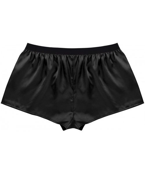 Boxers Mens Shiny Silky Satin Boxer Shorts Lingerie Underwear Summer Loose Fit Lounge Sports Short Pants - Black - C618SMTAYG2