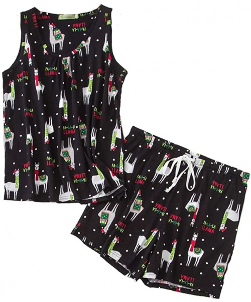 Sets Women Cotton Sleepwear Short Sets Tank&Short Pajamas Sets - Black Llama - CA18R4674MI