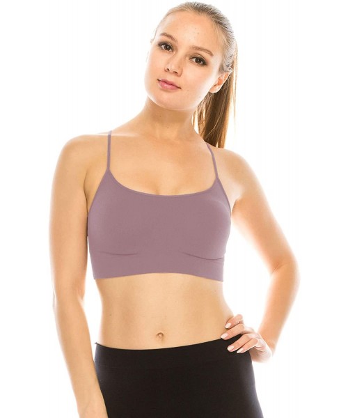 Bras Women's Seamless Sports Bra - Built-in Shelf Bras Workout Tank Top with Removable Pads UPF 50+ (Made in USA) - Dark Mauv...