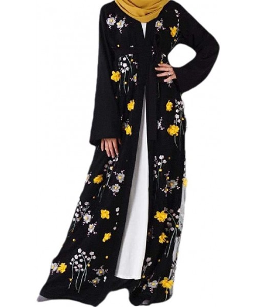Robes Women Cotton Islamic Dubai Belt Muslim Embroidered Kaftan Abaya - 1 - CG199OOZXCQ