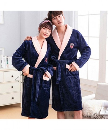 Robes Flannel Couples Bathrobe Thick Couples Bathrobe Set Loungewear and Nightwear Womens and Mens Robe - Women-blue - CI18AL...