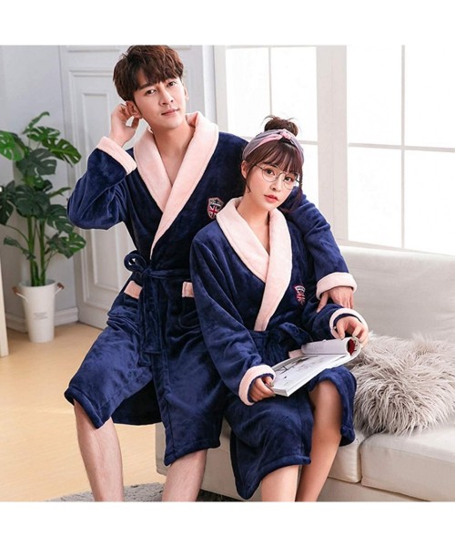 Robes Flannel Couples Bathrobe Thick Couples Bathrobe Set Loungewear and Nightwear Womens and Mens Robe - Women-blue - CI18AL...