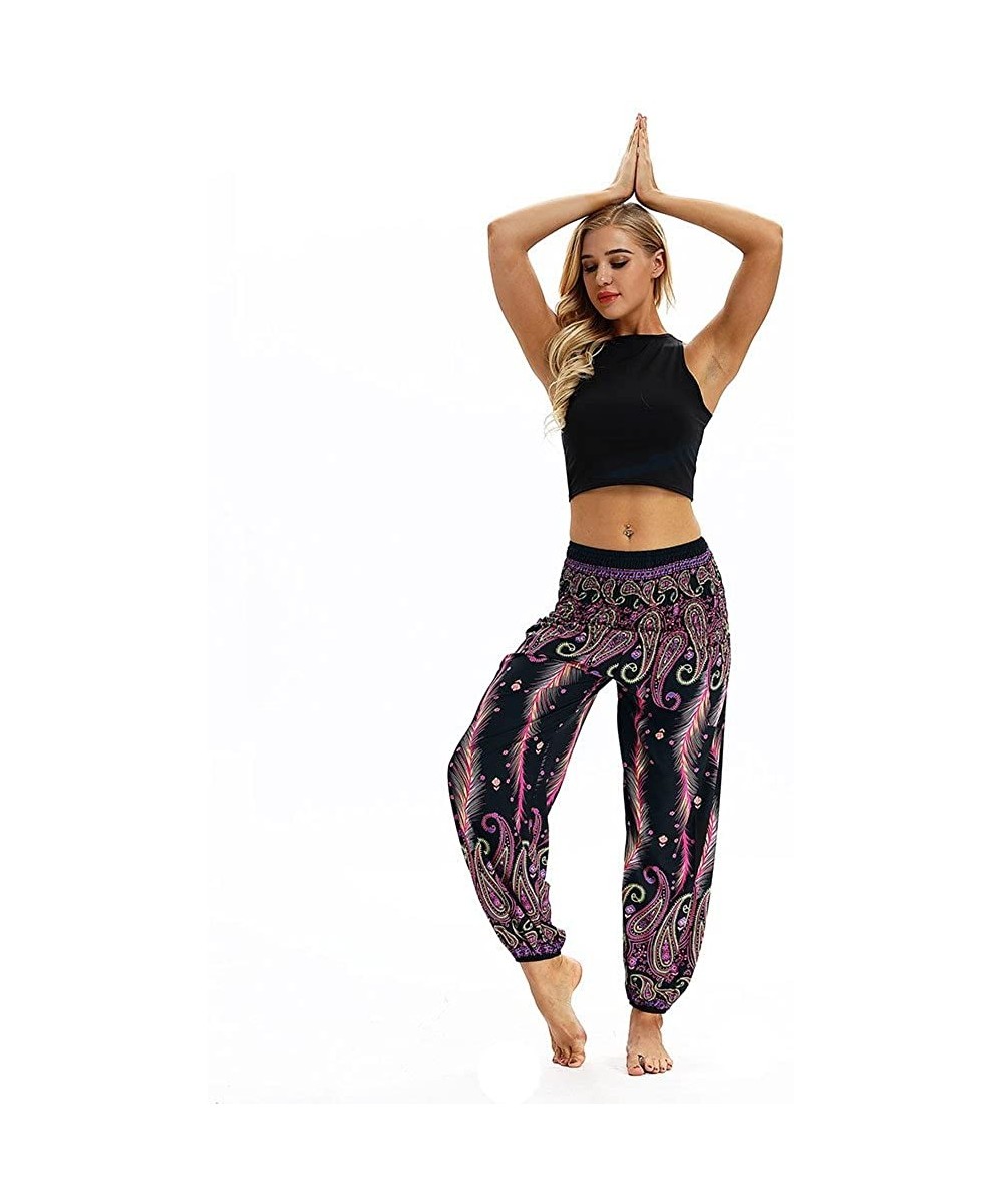 Bottoms Yoga Pants for Women Men Thai Harem Trousers Boho Festival Hippy Smock High Waist Yoga Pants 2019 Summer Purple 1 - C...