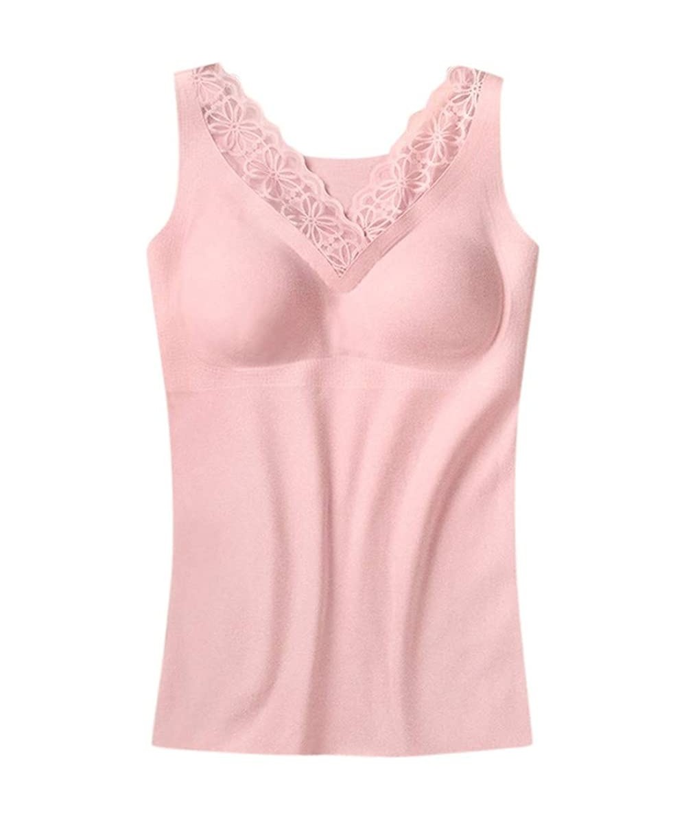 Robes Woman Seamless Elastic Thermal Inner Wear Tank Underwear Seamless Elastic Vest - Pink - CT194TM5Q4K