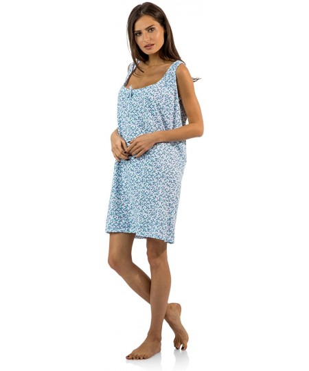 Nightgowns & Sleepshirts Women's Cotton Sleeveless Nightgown Chemise - Garden Blue - CL12NROG0XM