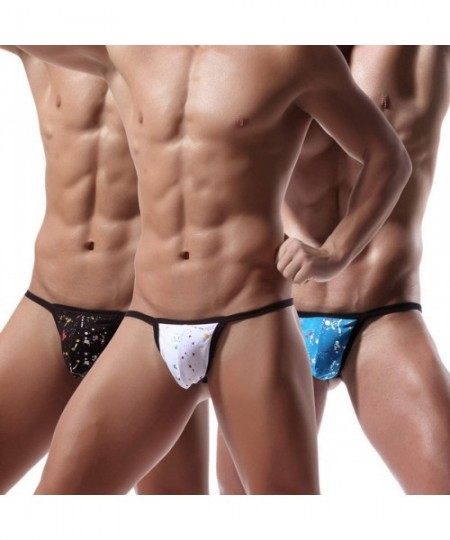 G-Strings & Thongs Men's Sexy T-Back Thong Colorful Dot Printing Underwear - W+b+n-3p - CU1908439IM