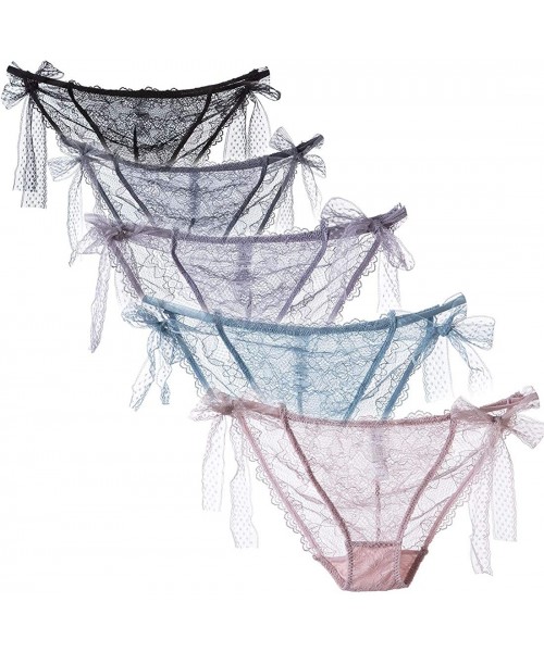 Panties Women Side Tie Panties Bow Ribbon Lace Bikini Invisible Crotch Panties Adjustable G-String Underwear - Multicolour - ...