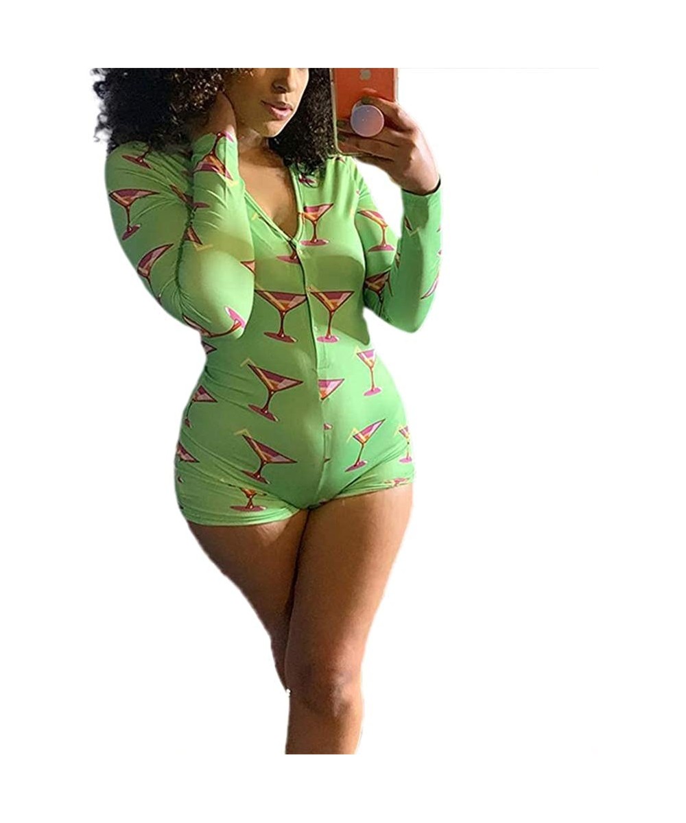 Sets Sexy Tops for Women Christmas Deep V Neck Shorts Bodysuit Set Long Sleeve Jumpsuit Pajama Rompers Overall-Hot One Piece ...