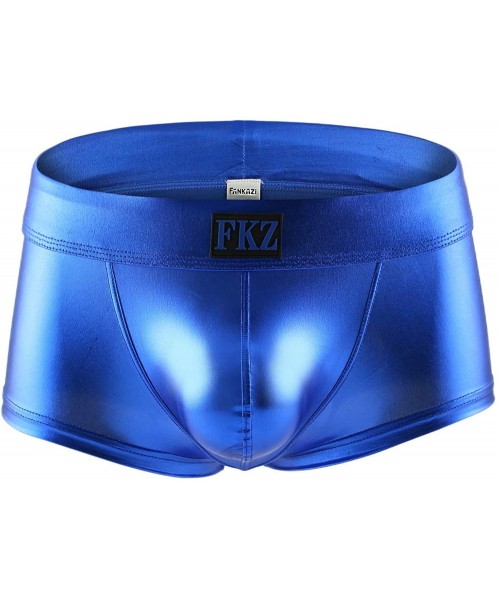 Briefs Men Shiny Liquid Metallic Underwear Bikini Swimsuit Boxer Brief Trunks Sexy Swimwear - Sapphire - CE19D5QOSKE