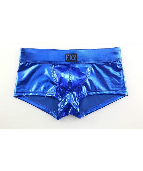 Briefs Men Shiny Liquid Metallic Underwear Bikini Swimsuit Boxer Brief Trunks Sexy Swimwear - Sapphire - CE19D5QOSKE