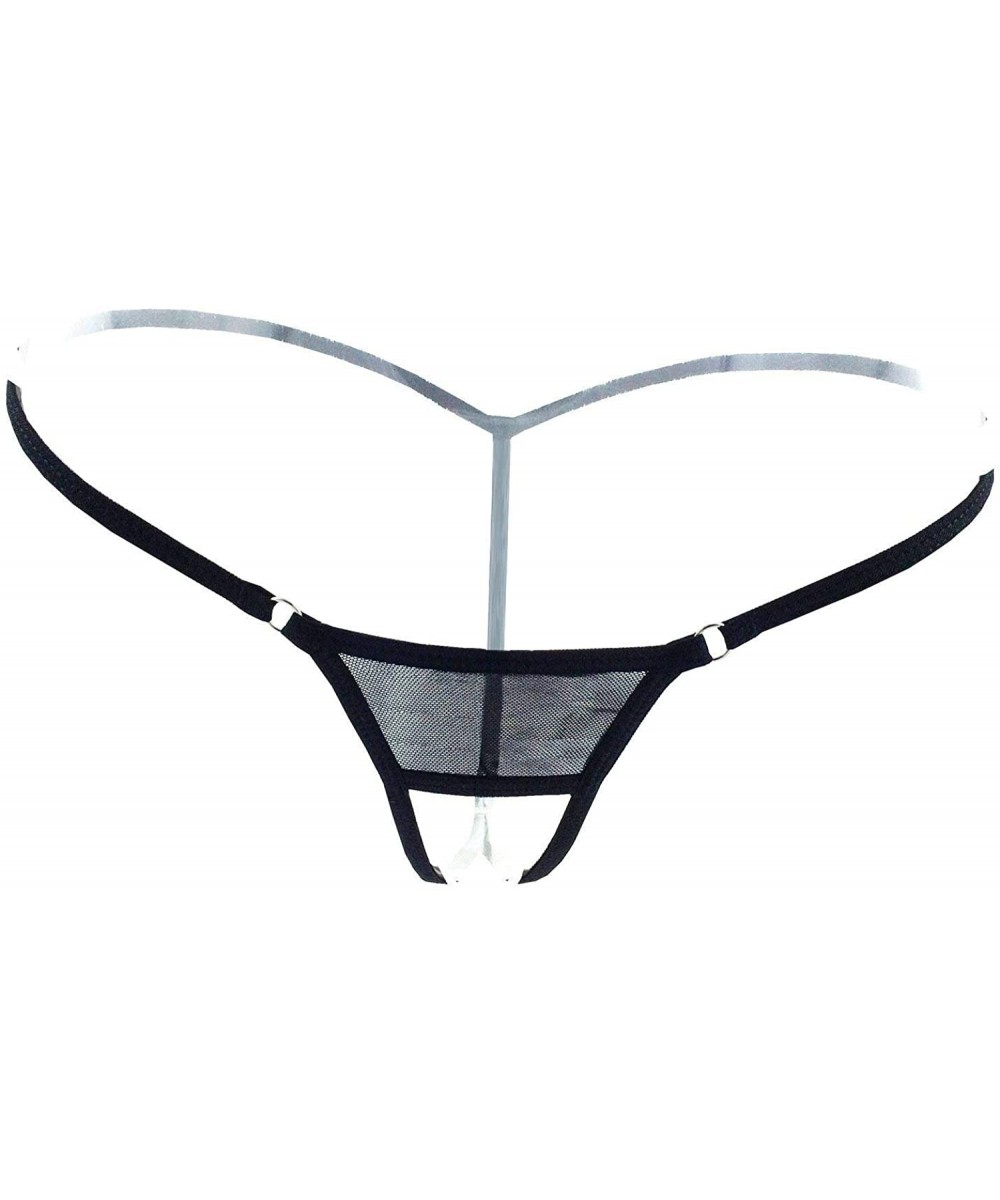 Panties Women's Hollow Out Low Rise Micro Back G-String Thong Panty Lingerie - Black - CR18H6Y5YLI
