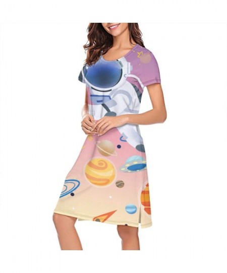 Tops Crewneck Short Sleeve Nightgown Aircraft Printed Nightdress Sleepwear Women Pajamas Cute - Astronaut Space - CW18WAE70KR