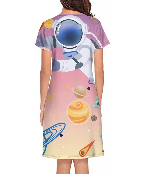 Tops Crewneck Short Sleeve Nightgown Aircraft Printed Nightdress Sleepwear Women Pajamas Cute - Astronaut Space - CW18WAE70KR