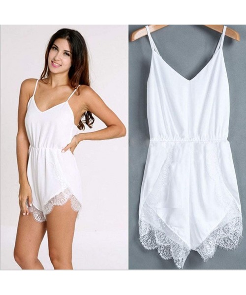 Accessories Sexy Woman Strapless Sleeveless lace Chiffon Jumpsuit Bodysuit - White - CO198AUES9N