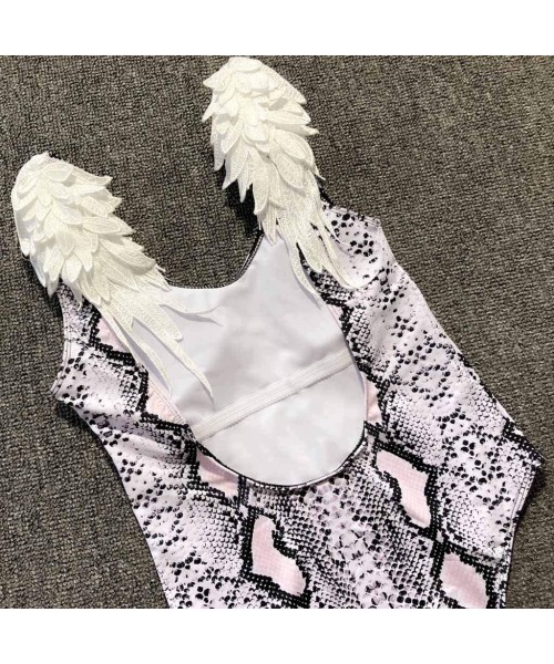 Thermal Underwear Women's One Piece Angel Wings Decorated Bikini Swimsuit Beach Wear - Pink - CC193W2TWZH