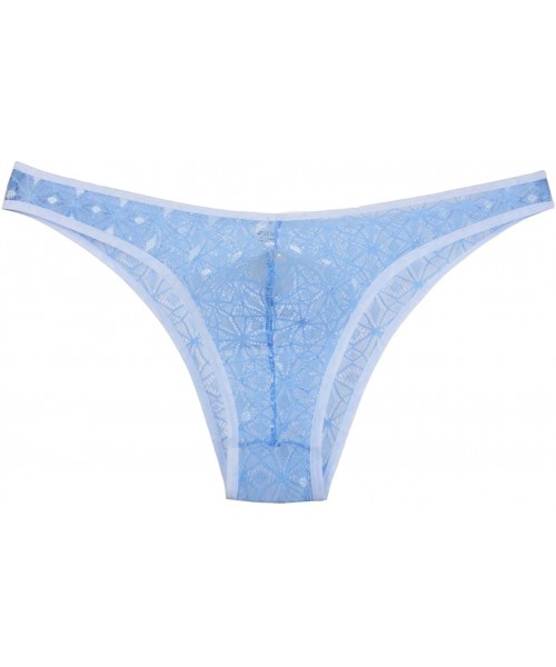 Bikinis Men's Lace Briefs Bikini Rhombic Holes Underwear Hollow Male Briefs Skimpy Pants - Light Blue - CE12C54AEFP
