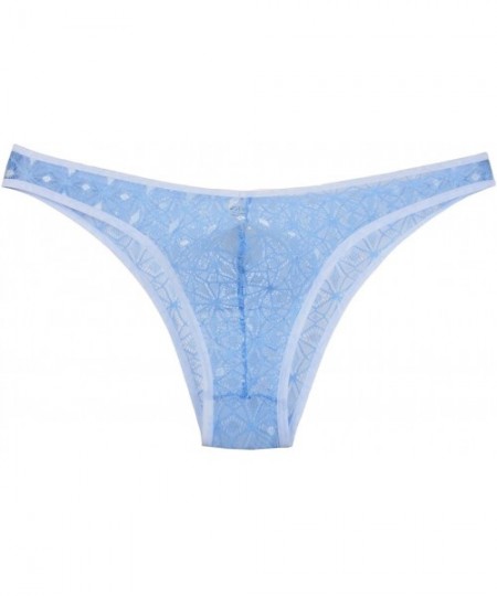 Bikinis Men's Lace Briefs Bikini Rhombic Holes Underwear Hollow Male Briefs Skimpy Pants - Light Blue - CE12C54AEFP