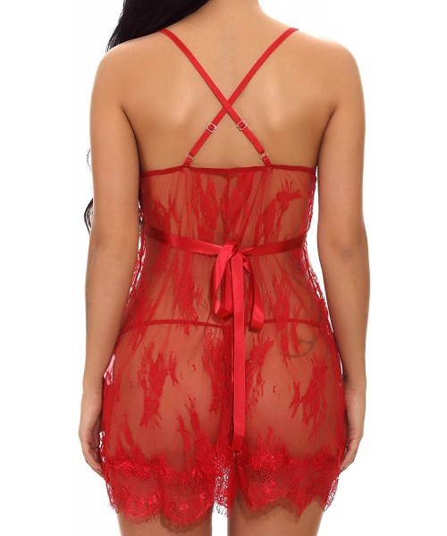 Baby Dolls & Chemises Women Lingerie Lace Sexy Transparent Babydoll Nightwear - Red - CT1985G57TH