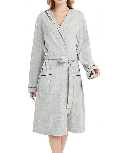 Robes Womens Hooded Robe Cotton Soft Kimono Robes Spa Bathrobe Lightweight Sleepwear Loungewear Long - Gray - CY1928K8WY8