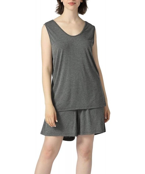Sets Women's Pajamas Sets Sleeveless Sleepwear Tank Top with Shorts - Grey - CF1900KSNL8