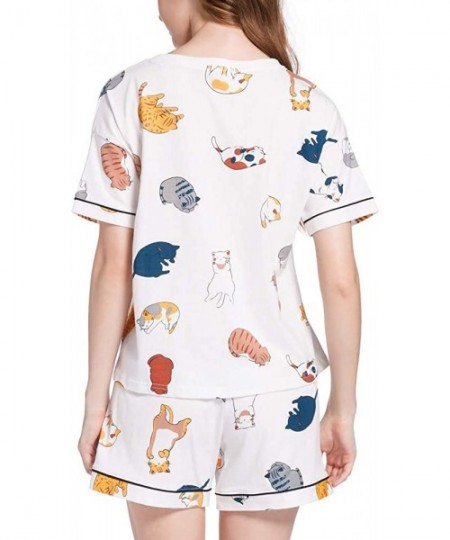 Sets Women's Fashion Dog Print Sleepwear Tee and Shorts Cute Cat Pattern Pajama Sets - Cat - CW19DYCMQ4U