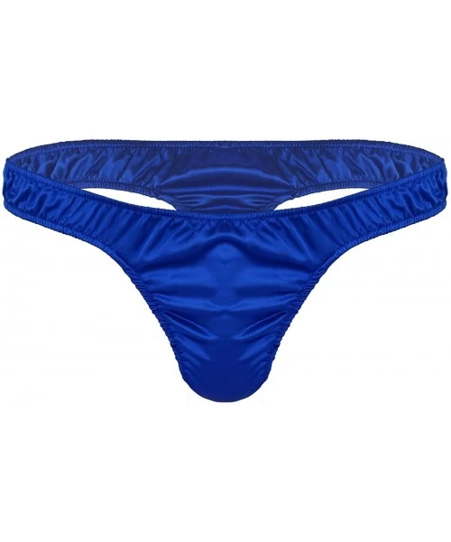 G-Strings & Thongs Men's Ruffled Satin Low Rise High Cut G-String Thong Sissy Pouch Panties Underwear - Blue - CK1986QKIYN