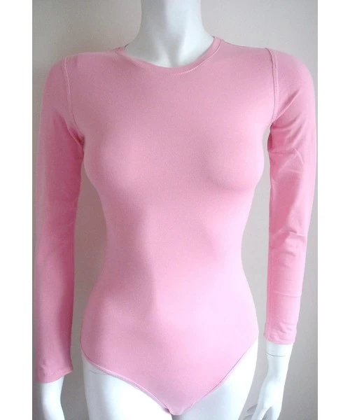 Shapewear Women's Stretch Cotton Round Neck Long Sleeve Bodysuits - Pale Pink - CN125ZOJT5J