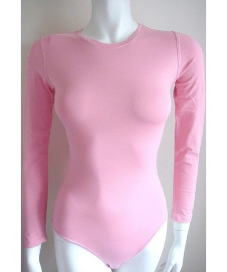 Shapewear Women's Stretch Cotton Round Neck Long Sleeve Bodysuits - Pale Pink - CN125ZOJT5J