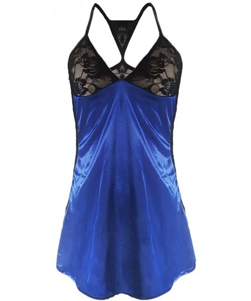 Baby Dolls & Chemises Women Plus Size Babydoll Lace Silks Lingerie G-String Set Underwear - Dark Blue - CE195WSL0SZ
