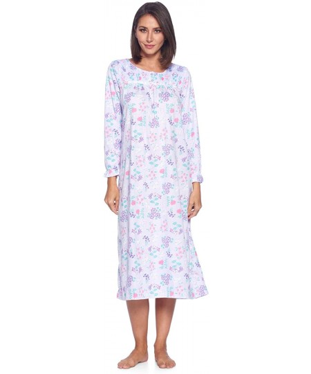 Nightgowns & Sleepshirts Women's Floral Long Sleeve Sleep Dress Full Length Henley Nightgown - Purple Floral - CC192OYGYDU