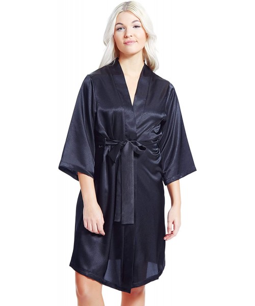 Robes Women's Satin 3/4 Sleeve Kimono Robe with Matching Sash Regular/Long Length - Black - CG18G6CZLEH
