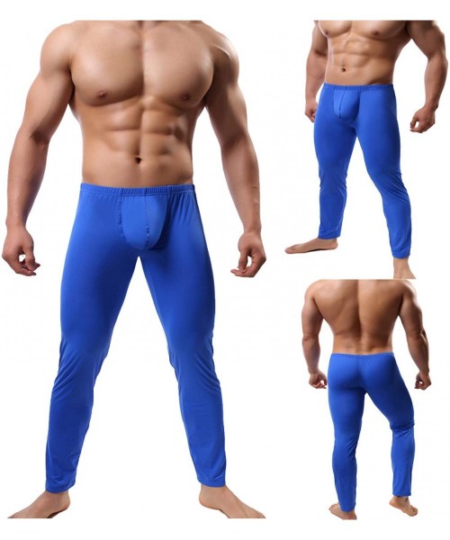 Shapewear Mens Light and Breathable Long Leg Pants Summer Low Waist Elastic Underwear - Blue 4 - CL19DHTC538