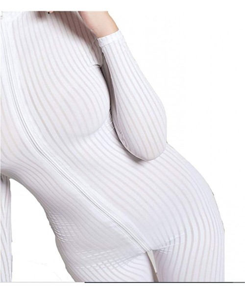 Shapewear Long Sleeves Bodystocking Stripe Double Zipper High Elastic Bodysuit Nightclub Performance Uniform Jumpsuit - White...