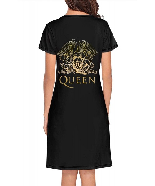 Nightgowns & Sleepshirts Womens Queen-Logo-Pattern-Yellow-Gray- Nightgown Comfortable Sleep Dress Crew Neck Nightwear - White...